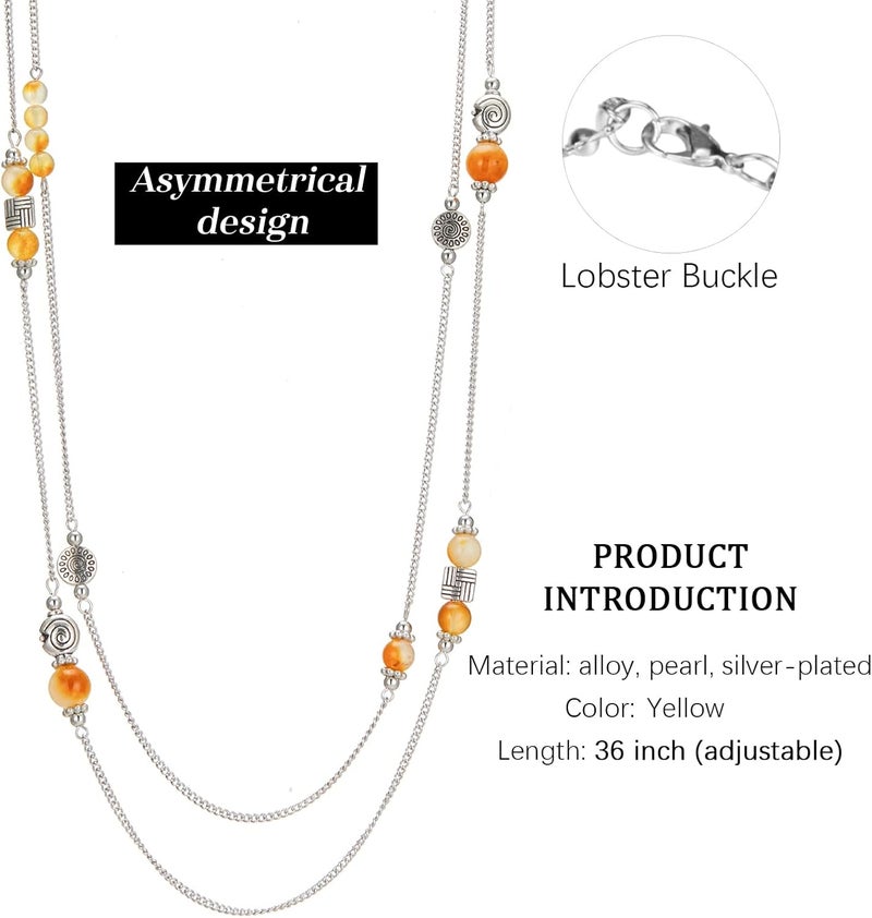BULINLIN Layered Silver Long Necklace for Women Turquoise Stone Beaded Strand Sweater Chain Necklaces Fashion Costume Jewelry Gifts for Mom - Image 3